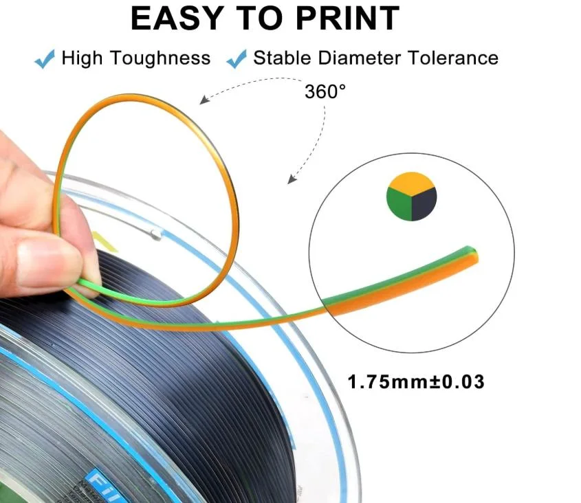 Tri-Color Gold/Black/Green Silk PLA 3D Printers Filament 3D Pens Silk Filament 3D Printing Material Tangle Free Easy-Use DIY Gifts 3D Filaments