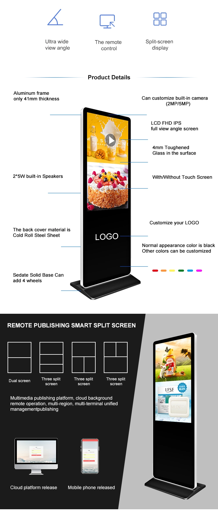 75" Indoor Advertising Kiosk LCD Advertising Payers and Displays Kiosk Digital Signage for Sale